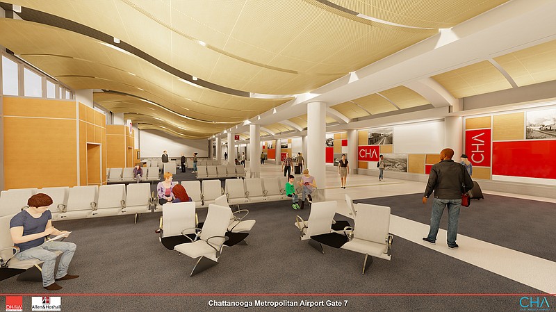 Contributed rendering by DH&W Architects / The passenger seating area is shown at one of the proposed new aircraft loading gates at Chattanooga Metropolitan Airport. Three new gates are planned in a possible $28 million terminal expansion at the airport.