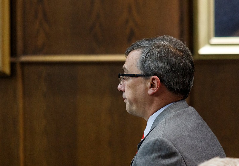 Staff photo by Doug Strickland/ Hamilton County District Attorney Neal Pinkston speaks during a RICO case call-in in Judge Tom Greenholtz's courtroom on Monday, Aug. 26, 2019, in Chattanooga, Tenn.