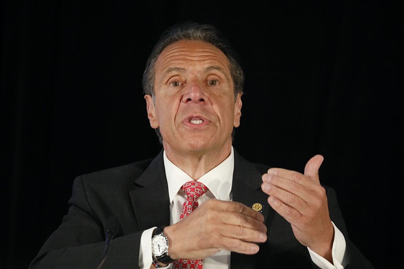 New York Gov. Andrew Cuomo speaks during a press conference at Sahlen Field in Buffalo, N.Y., where the Toronto Blue Jays are scheduled to play several home games due to restrictions in cross-border travel between the U.S. and Canada on Wednesday, May 12, 2021. (Derek Gee/The Buffalo News via AP)

