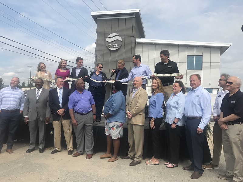 Staff Photo by Dave Flessner / Tennessee Valley Federal Credit Union opened a new branch Wednesday, May 19, 2021, on Chattanooga's Southside. It is the first 3D printed commercial building of its type in America.