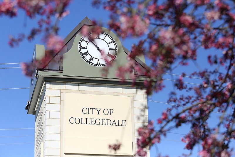 Staff photo by Erin O. Smith / The clock tower in front of Collegedale City Hall is pictured Wednesday, March 20, 2019, in Collegedale, Tennessee.