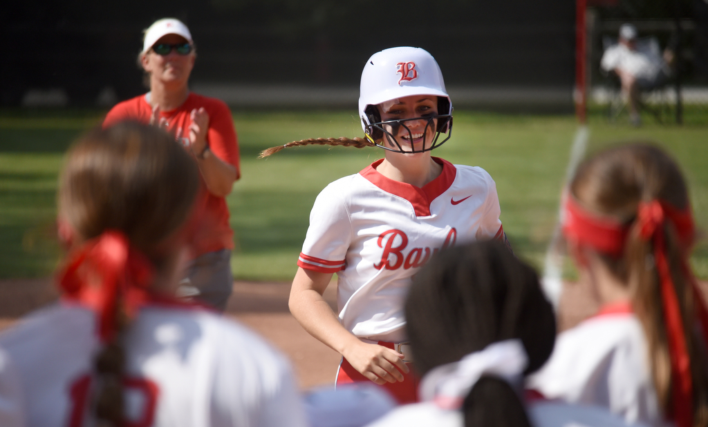 Staff Photo by Matt Hamilton / Baylor (10) Ace Sellers arrives at home plate after hitting a home run against Briarcrest in the second game at Baylor School on Friday, May 21, 2021.