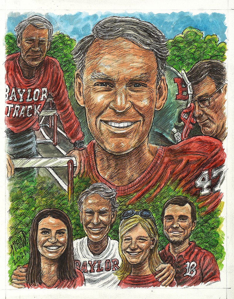 Staff drawing by Mark Wiedmer / Bill McMahan is retiring as a teacher and coach after 50 years — all but three of those at Baylor School — in which he developed a reputation for expecting the best of his students and athletes while also giving his best to help them succeed.