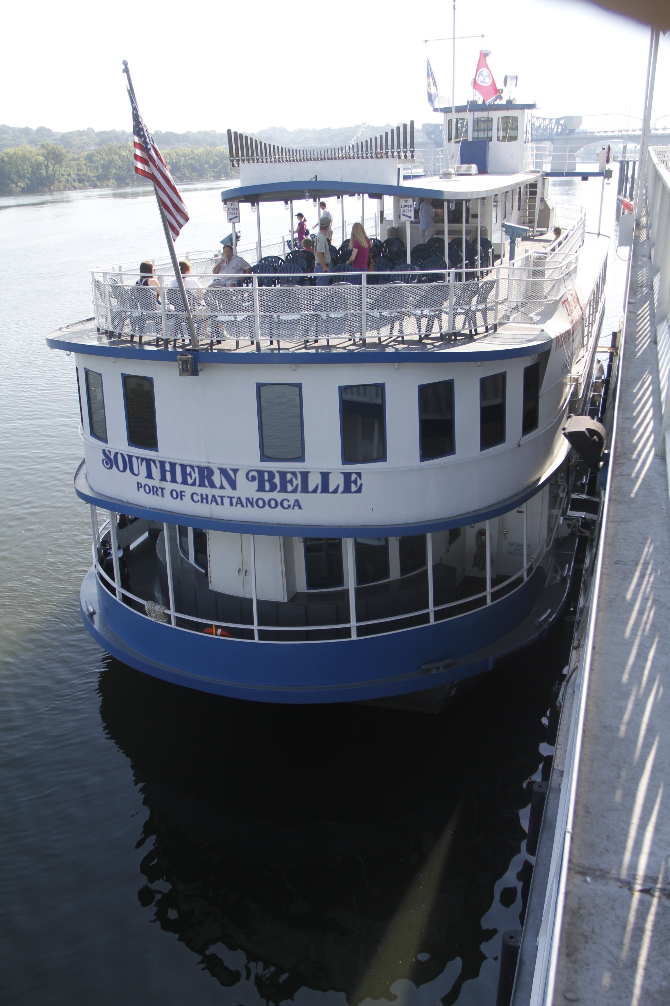 Pictured is the Southern Bell Riverboat, just prior to embarking on a morning sight-seeing tour. / Staff photo by Jake Daniels