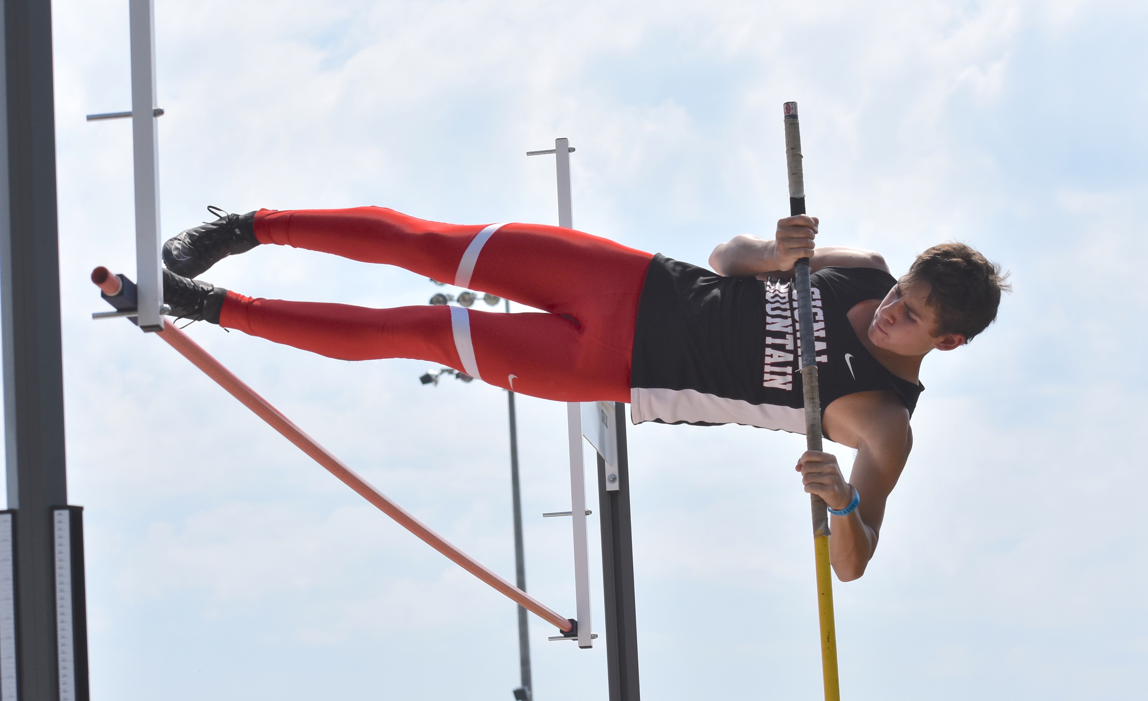 Staff photo by Patrick MacCoon / Signal Mountain pole vaulter Maxwell Sewell clears the bar during Tuesday's TSSAA Division I Small School state championships held at Rockvale High School.