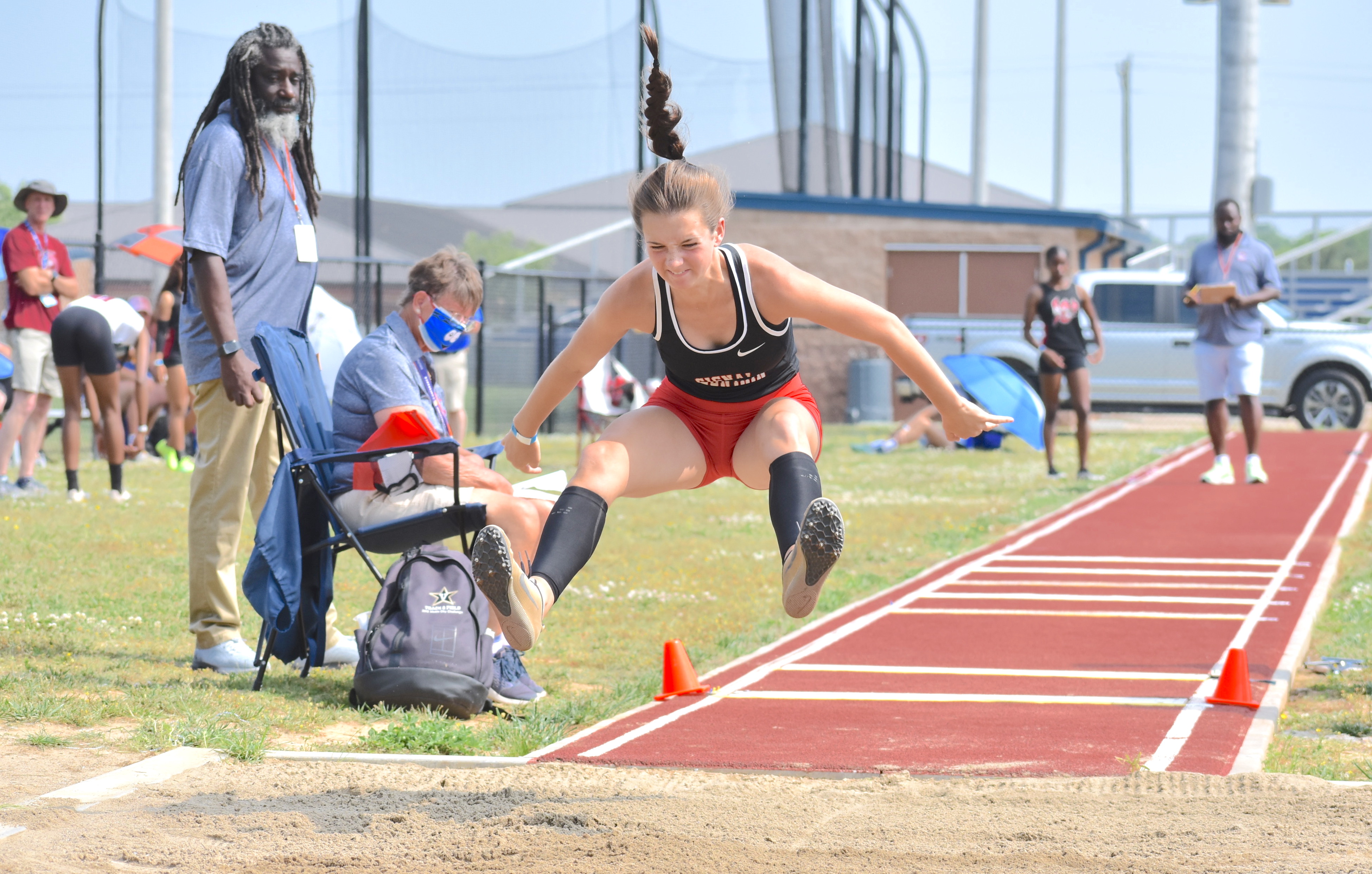 Staff photo by Patrick MacCoon / Signal Mountain's Kara Wilson competes in the long jump at the TSSAA Division I Small School championships held at Rockvale High School on Tuesday.