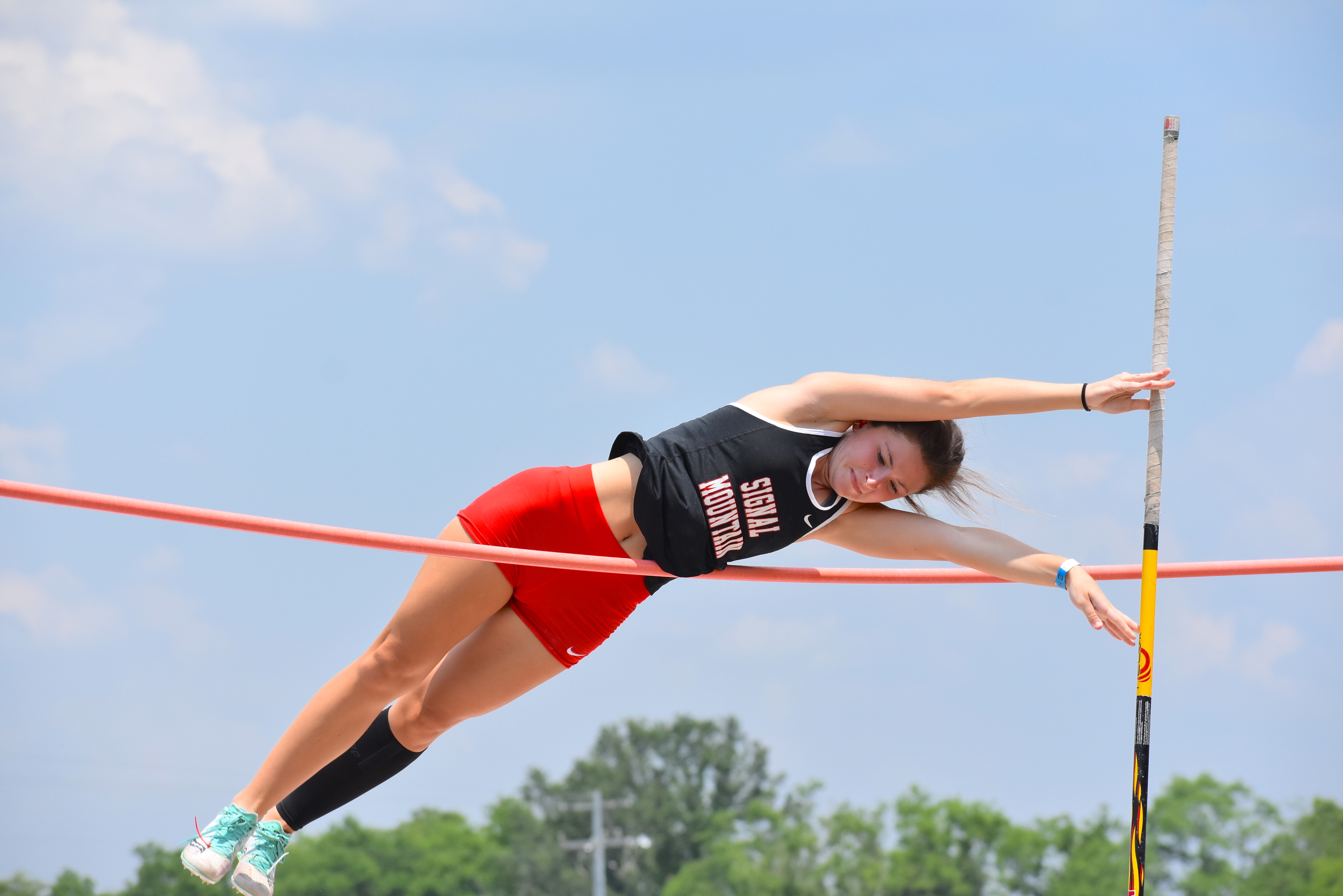 Staff photo by Patrick MacCoon / Signal Mountain junior Charlotte Harrison won the TSSAA Division I Small School pole vault competition at Rockvale High School on Tuesday.