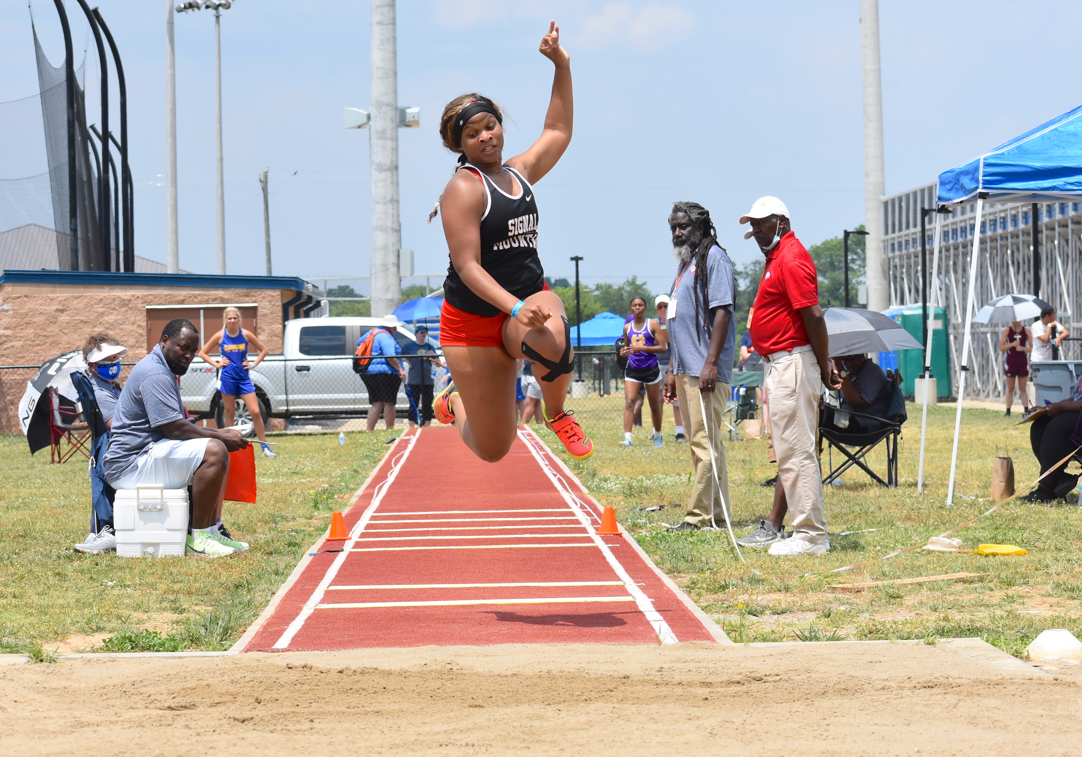 Staff photo by Patrick MacCoon / Signal Mountain senior Jaylah Hardy competes in the TSSAA Division I Small School triple jump at Rockvale High School on Tuesday.