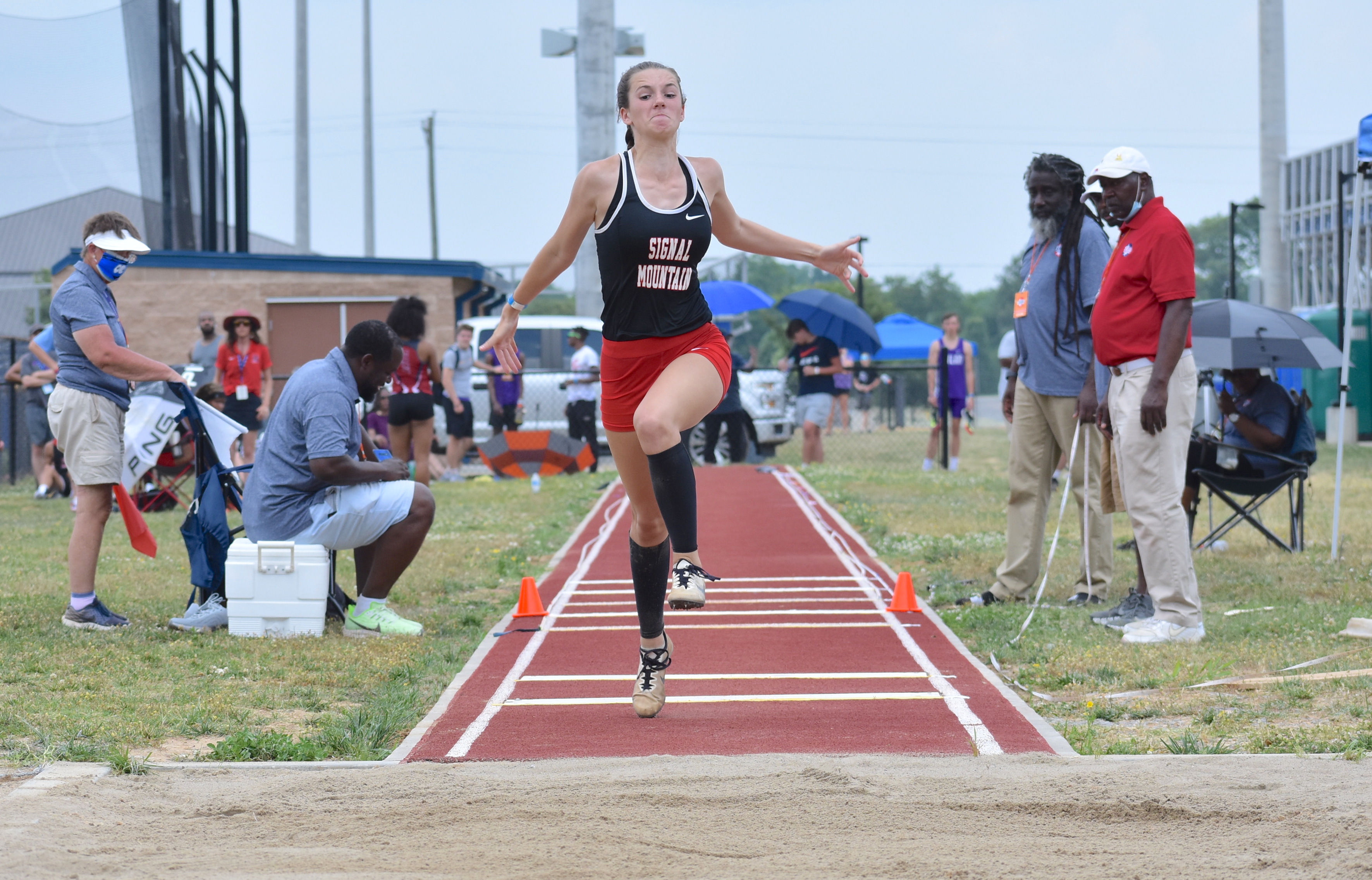 Staff photo by Patrick MacCoon / Signal Mountain junior Kara Wilson finished second in the TSSAA Division I Small School triple jump at Rockvale High School on Tuesday.