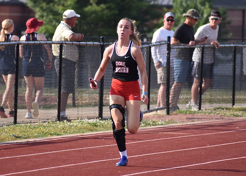 Staff photo by Patrick MacCoon / Signal Mountain senior Briley Lowry helped the Lady Eagles track and field team run away with the TSSAA Division I Small School state championship on Tuesday at Rockvale High School.