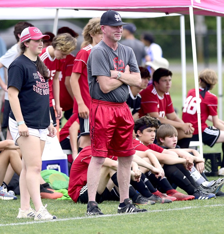 Staff Photo by Robin Rudd / Signal Mountain head coach Richard Northcutt watches the action against Madison Magnet in TSSAA Spring Fling action in Murfreesboro on May 25, 2021.