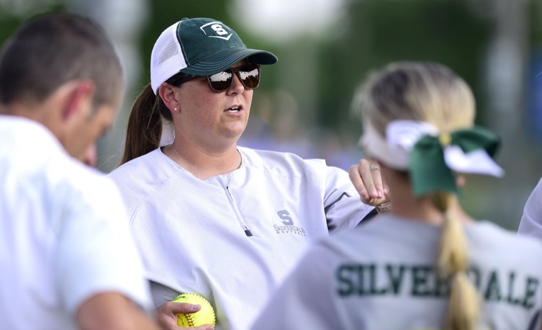 Staff Photo by Robin Rudd / Silverdale head coach Jackie Freelend readies the Lady Seahawks. Silverdale faced Tipton-Rosemark in TSSAA Spring Fling softball action at the the Starplex in Murfreesboro on May 25, 2021.