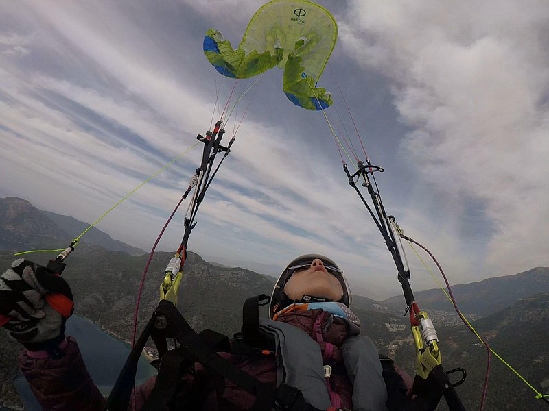 Photo contributed by Melissa Hickson / During a simulated-incident-in-flight (SIV) skills course in Turkey, Melissa Hickson practices a full stall, which occurs when the airflow around the wing is disrupted.