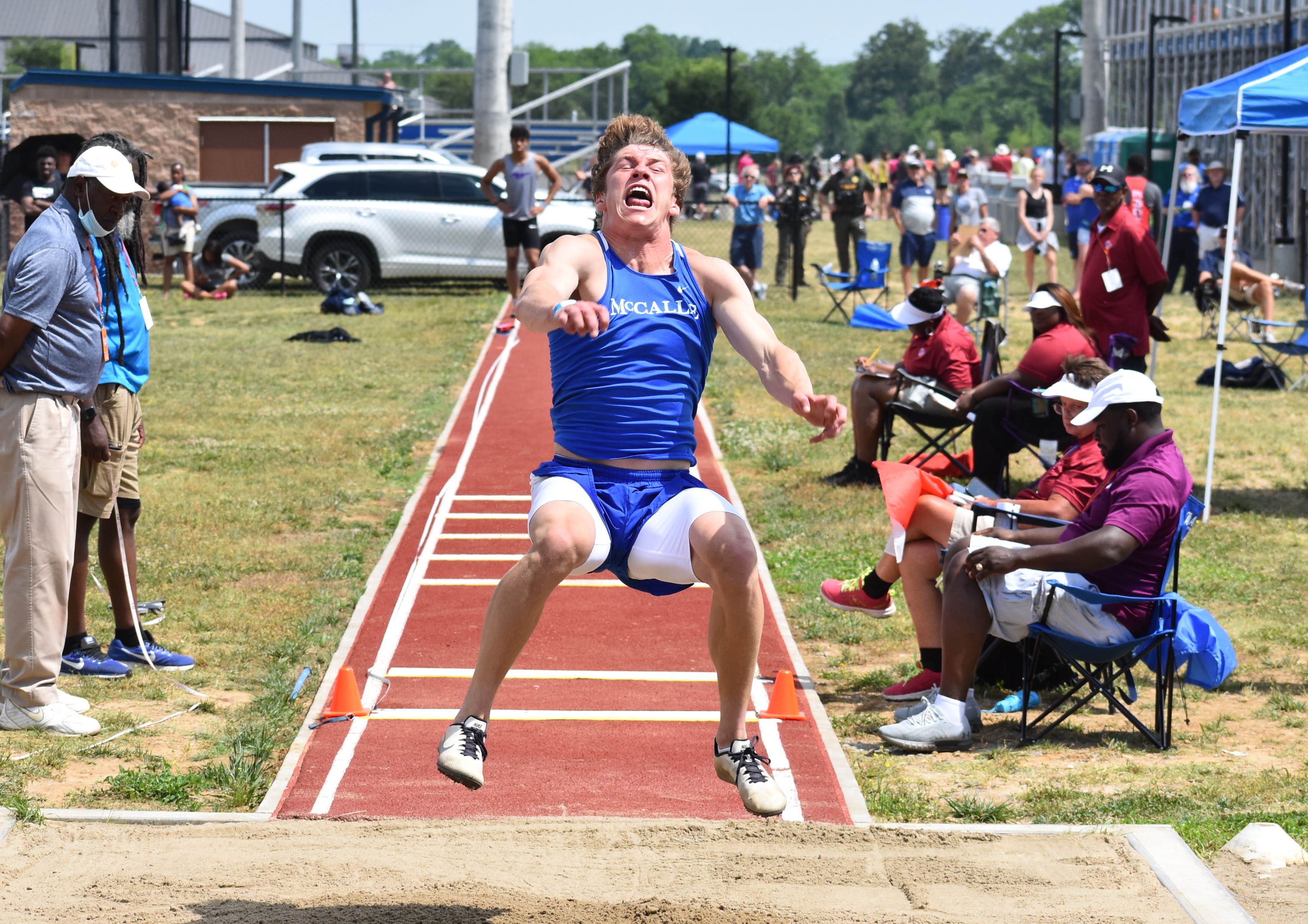 Staff photo by Patrick MacCoon / McCallie senior Nic Robinson competes in the long jump at the TSSAA Division II-AA state meet Wednesday in Murfreesboro.