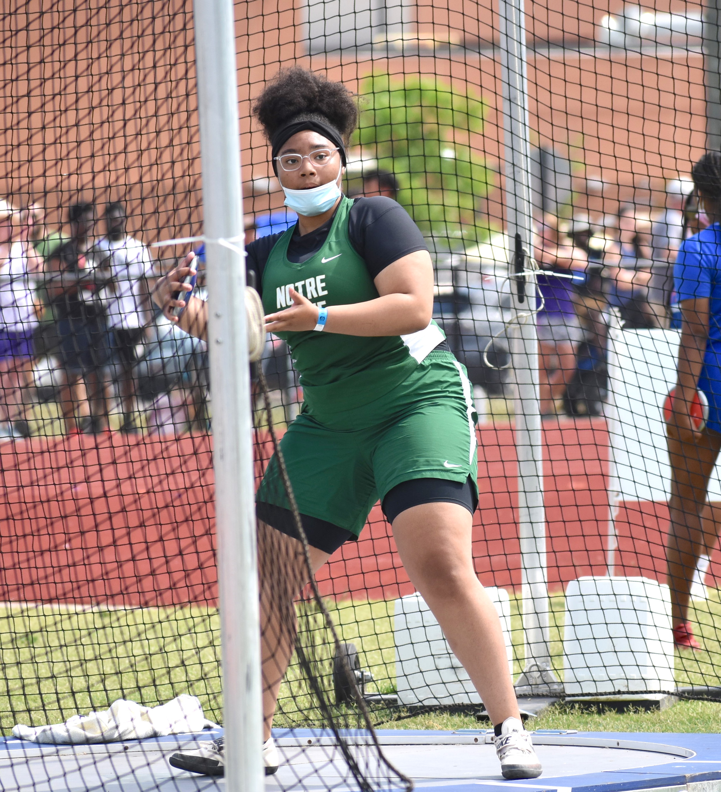 Staff photo by Patrick MacCoon / Notre Dame junior Nitia Howard takes part in the discus competition at the TSSAA Division II-AA state meet Wednesday in Murfreesboro.