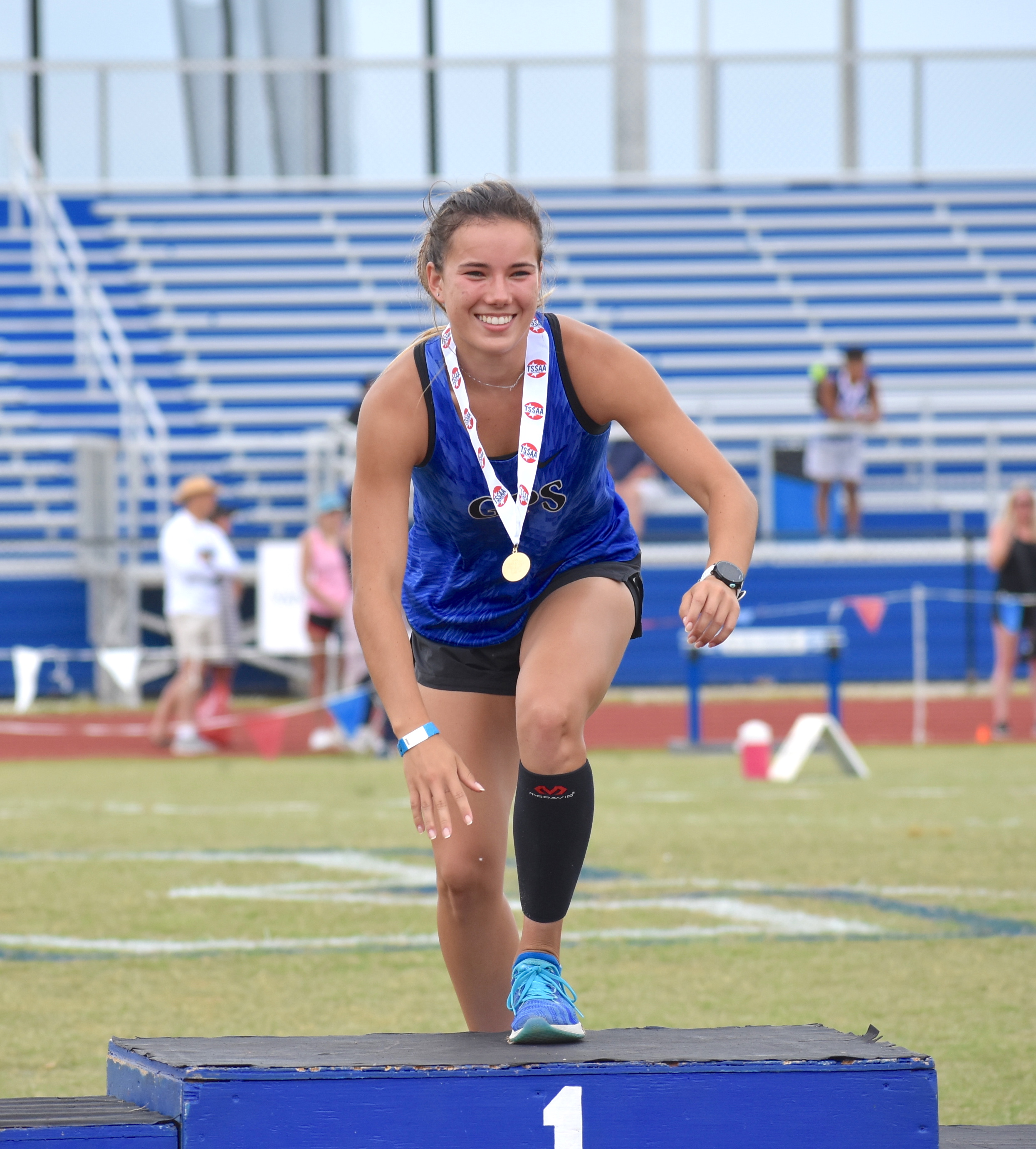 Staff photo by Patrick MacCoon / GPS senior Nicola Van der merwe won the triple jump at the TSSAA Division II-AA state meet Wednesday in Murfreesboro.