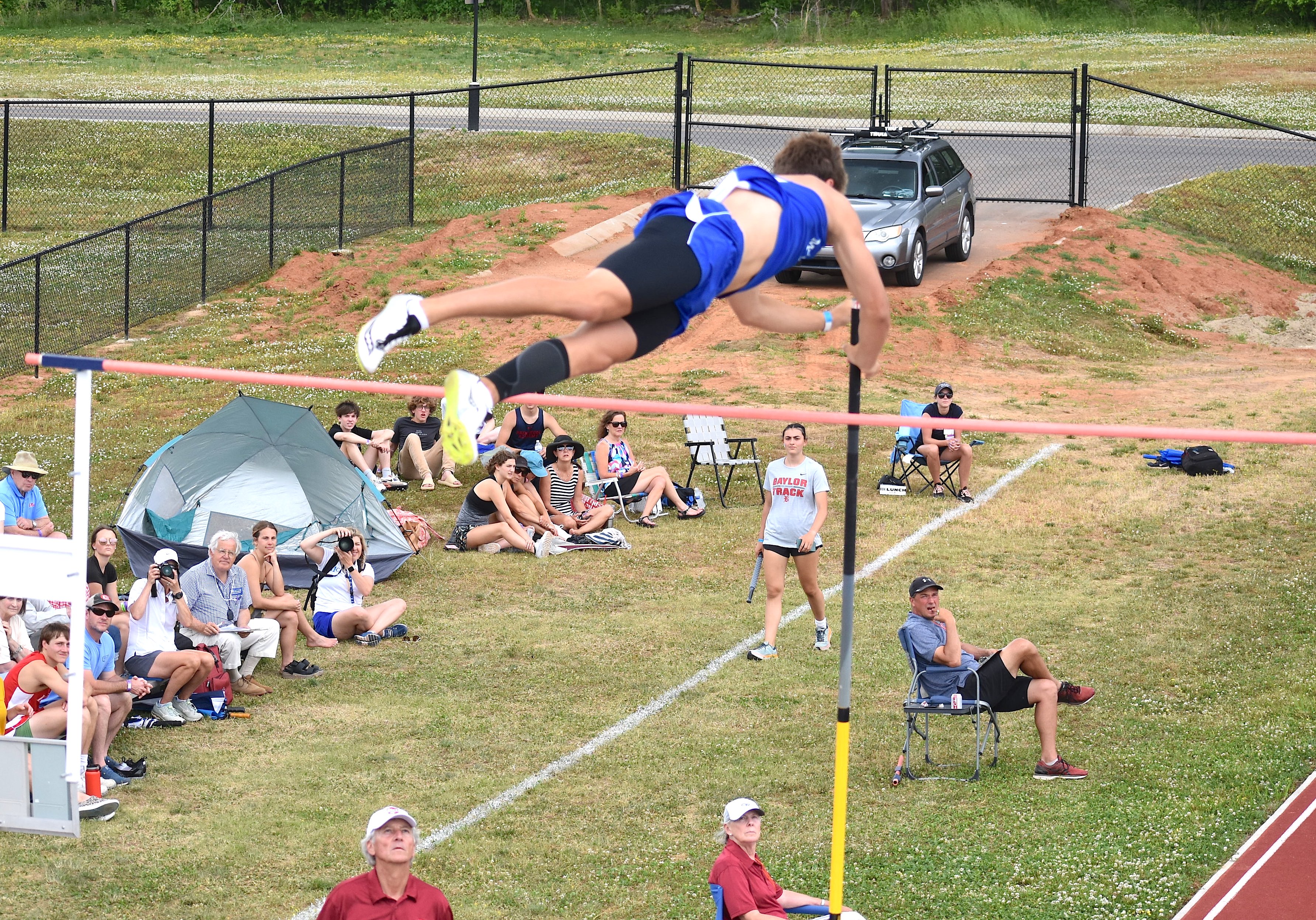 Staff photo by Patrick MacCoon / McCallie senior Jack Braman set a school record by clearing 14 feet, 5 inches as he finished second in pole vault competition at the TSSAA Division II-AA state meet Wednesday in Murfreesboro.