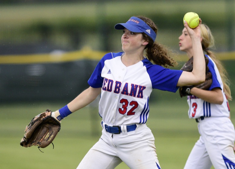 Staff Photo by Robin Rudd / Red Bank rightfielder Cassia Mitchell (32) makes a throw. Red Bank played Lexinton in TSSAA Spring Fling softball at the Starplex in Murfreesboro on May 26, 2021.