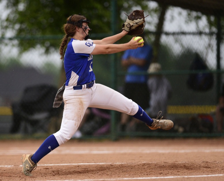 Staff Photo by Robin Rudd / Sale Creek's Olivia Day (9) goes into her windup. Sale Creek played Huntland in TSSAA Spring Fling softball at the Starplex in Murfreesboro on May 26, 2021.
