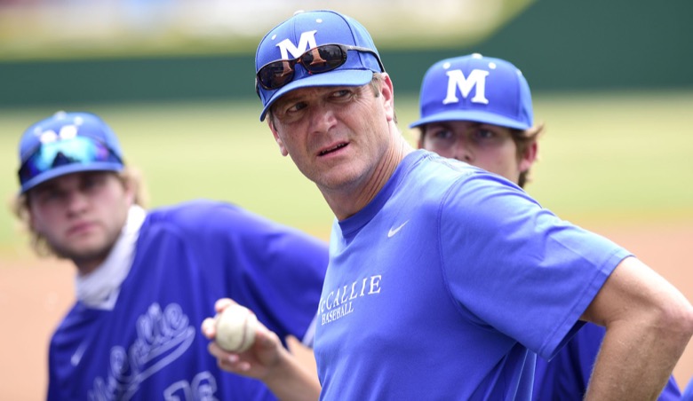 Staff Photo by Robin Rudd / McCallie head coach Tim Costo and the Blue Tornado prepare for their hame with Baylor. Baylor faced McCalliein TSSAA Spring Fling baseball at Wilson Central High School in Galdeville on May 26, 2021.