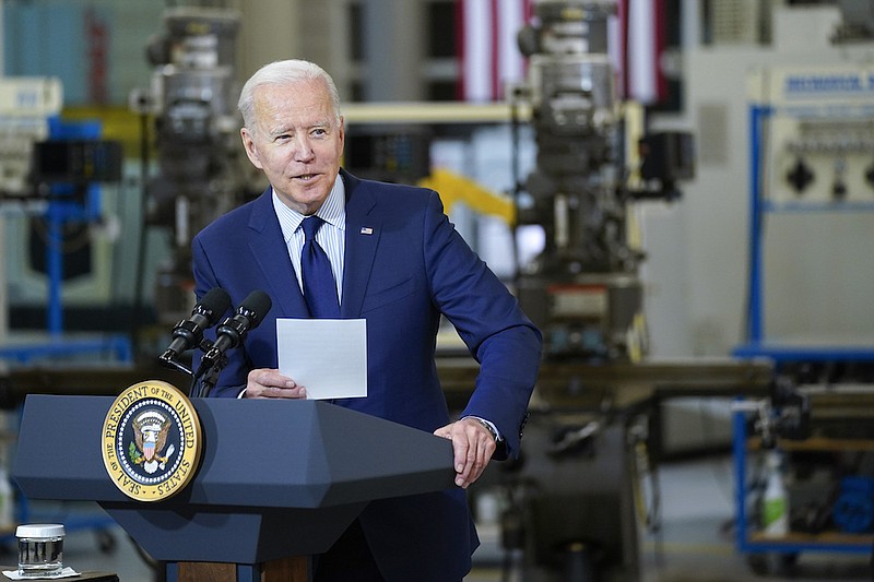 President Joe Biden delivers remarks on the economy at the Cuyahoga Community College Metropolitan Campus, Thursday, May 27, 2021, in Cleveland. (AP Photo/Evan Vucci)