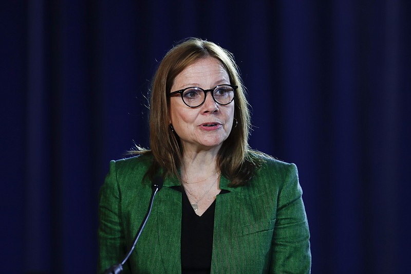 FILE - In this July 16, 2019, file photo General Motors CEO Mary Barra speaks during the opening of their contract talks with the United Auto Workers in Detroit. Most of the women running the biggest U.S. companies saw their pay increase last year, 2020, even as the pandemic hammered the economy and many of their businesses. (AP Photo/Paul Sancya, File)