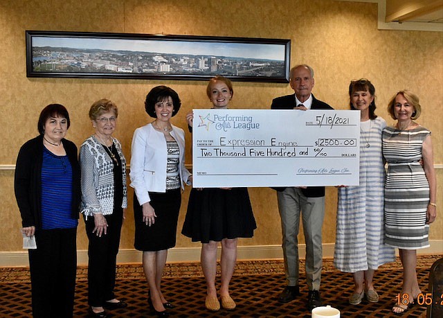 Performing Arts League of Chattanooga's annual meeting was held recently at The Walden Club. The grants and scholarships committee presented Sammie Waller of East Lake Expression Engine with a grant for its 2021 summer program. From left, are Suzanne Ford, Bette Malone, Linda Thompson, Sammie Waller of the East Lake Expression Engine, Greg Miller, Performing Arts League president, Karen Smith and Patricia Daniel. / Photo courtesy of Gloria Miller/Performing Arts League