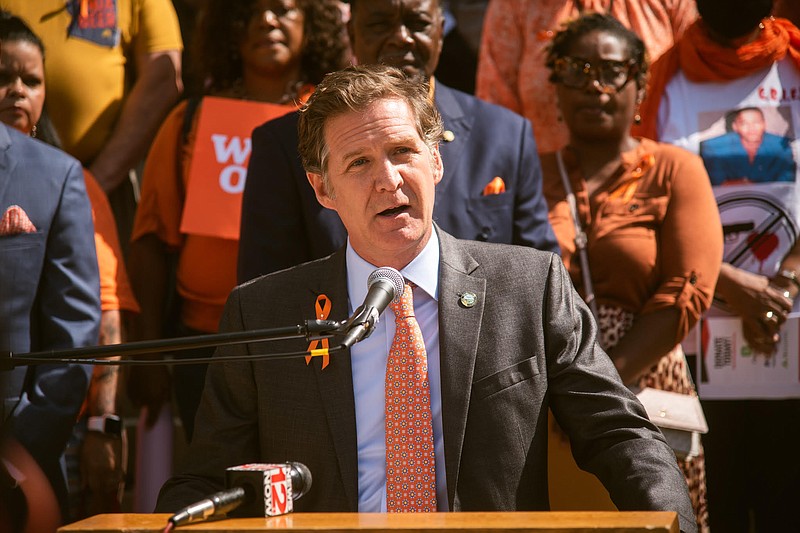 Chattanooga Mayor Tim Kelly speaks Friday morning at a gathering to recognize National Gun Violence Awareness Day. He said his administration will treat gun violence as a public health crisis. / Photo courtesy Mayor Tim Kelly's office