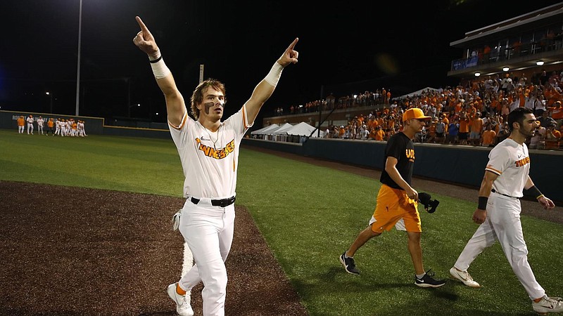 Tennessee Athletics photo / Tennessee's Drew Gilbert acknowledges the Lindsey Nelson Stadium crowd of nearly 4,000 after his ninth-inning grand slam that catapulted the Vols to a 9-8 win over Wright State on Friday night in the NCAA tournament.