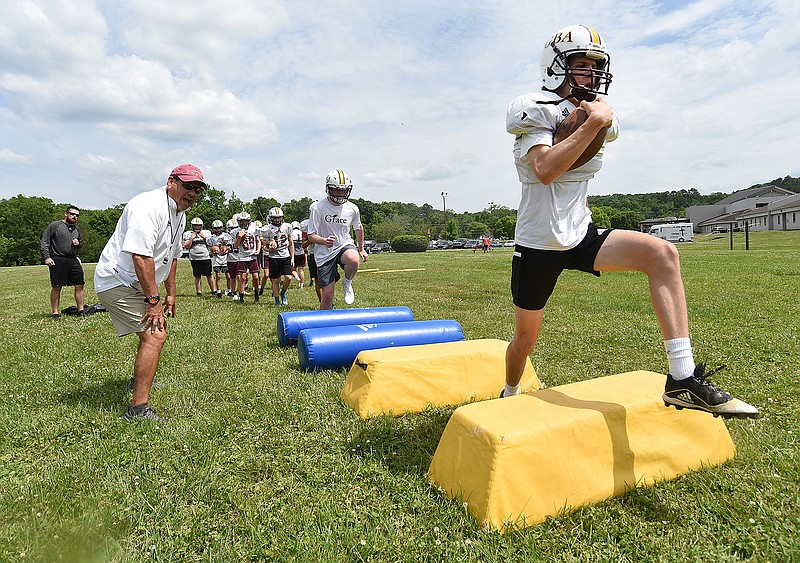 Staff Photo by Matt Hamilton / Coach Bob Ateca watches as his players run drills at a practice field next to Christ United Methodist Church on Wednesday, May 19, 2021. 