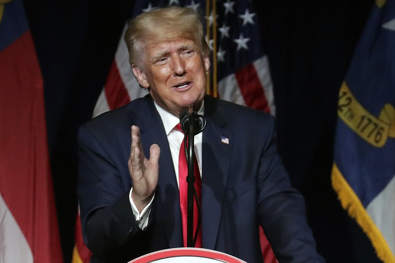 Photo by Chris Seward of The Associated Press / Former President Donald Trump speaks at the North Carolina Republican Convention on Saturday, June 5, 2021, in Greenville, N.C.