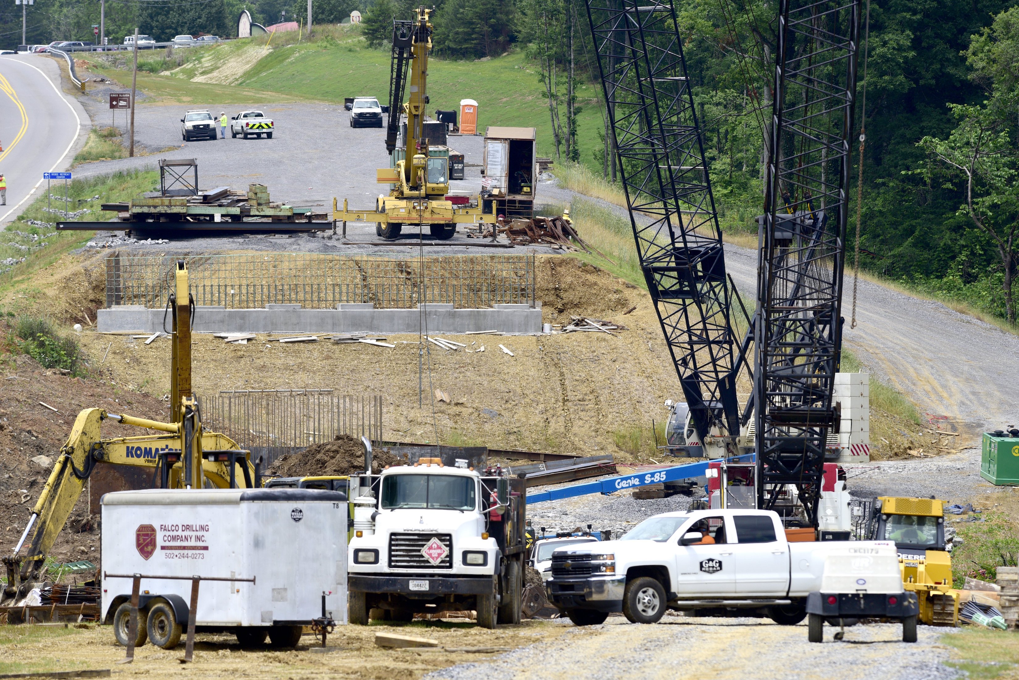 Staff Photo by Robin Rudd / Contractor Charles Blalock and Sons, Inc. contiunes on the State Route-40 (US-64) bridge over the Ocoee River on June 4, 2021. The contractor is working on foundations for the new bridge and relocation of utilities Brief intermittent lane closures are possible Monday through Friday 8 AM to 5:30 PM to allow for utility work and moving equipment/supplies.