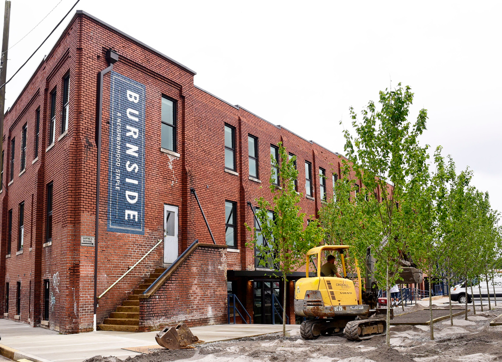 Staff Photo by Robin Rudd / The Burnside features unique angles from it's industrial past. Partners Dede and Towson Engsberg, of SEI Ventures of Tennessee, LLC have teamed with Nathan and Doug Kirkman of DNK Development, LLC to renovate the former Acme Box Company as the Burnside. The Burnside, located at 2100 Rossville Avenue will feature apartments, a restaurant, offices, and retail spaces.