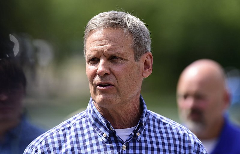 Staff Photo by Robin Rudd / Tennessee Gov. Bill Lee speaks to people gathered at the Middle Put-in on the Ocoee River. Tennessee Governor Bill Lee visited the Ocoee River, on June 4, 2021, to celebrate the impact of tourism and also in celebration of the state's 225th birthday.