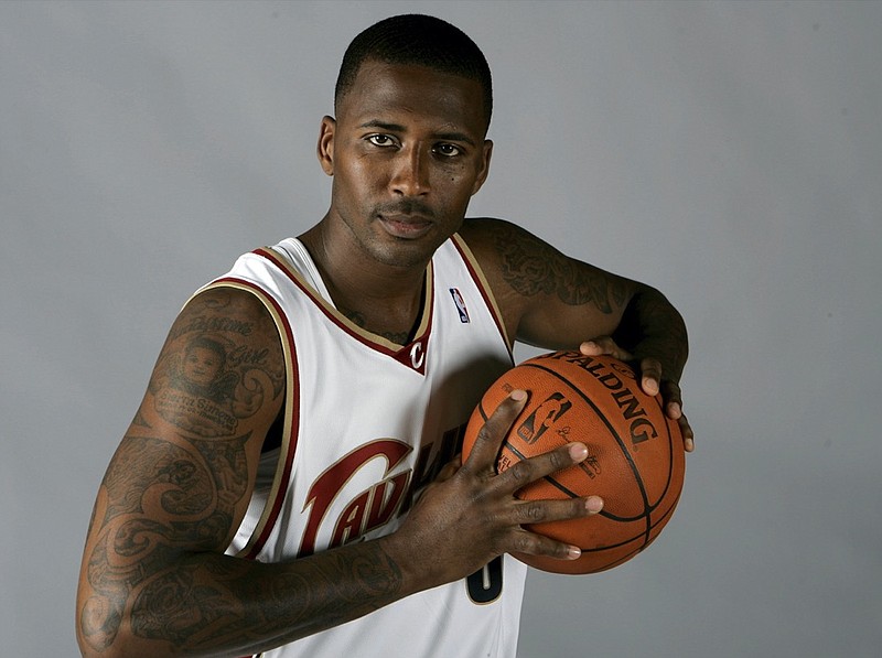FILE - In this Sept. 29, 2008, file photo, Cleveland Cavaliers' Lorenzen Wright poses at the team's NBA basketball media day in Independence, Ohio. Shelby County Criminal Court Judge Lee Coffee, on Wednesday, June 2, 2021, set a 2022 trial date for Billy Ray Turner, charged with conspiring with the ex-wife of Wright to kill the former NBA player nearly 11 years ago in Memphis. (AP Photo/Mark Duncan, File)