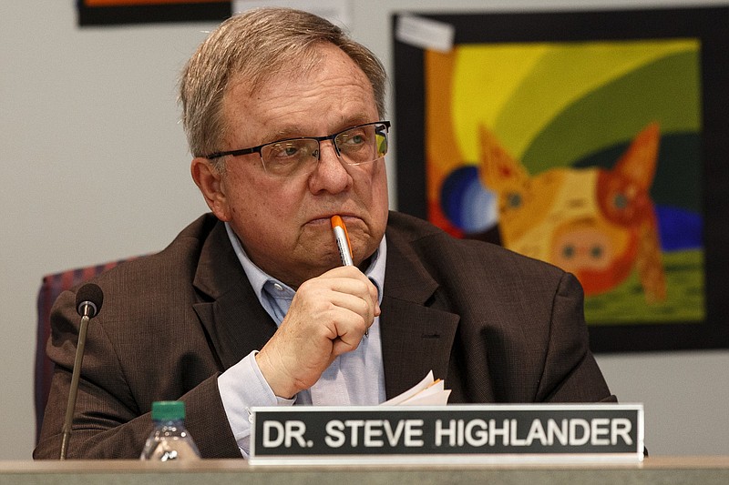 Staff photo by C.B. Schmelter / Hamilton County District 9 School Board member Steve Highlander is seen during a Hamilton County Schools budget work session on Thursday, March 14, 2019 in Chattanooga, Tenn.