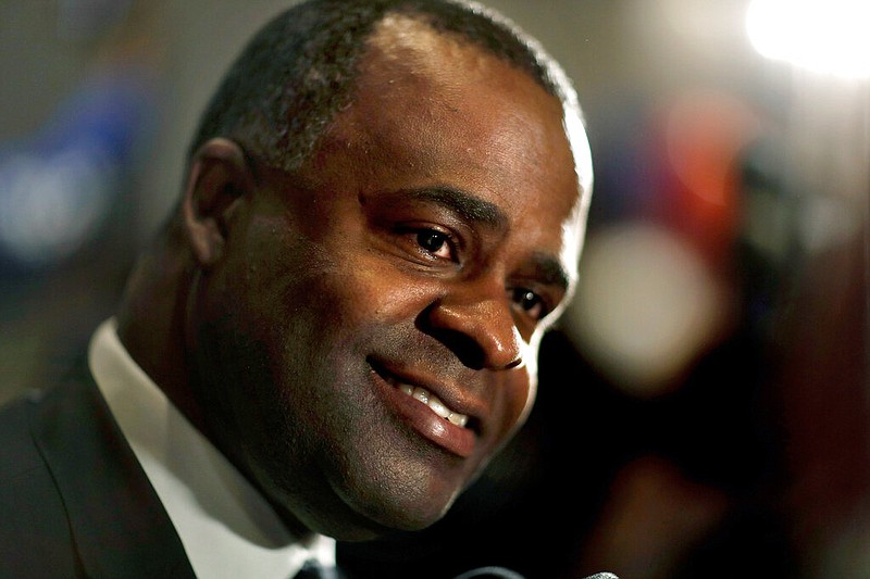 In this Nov. 7, 2017 file photo, Atlanta Mayor Kasim Reed greets supporters for city councilwoman and mayoral candidate Keisha Lance Bottoms, whom Reed endorsed to replace him, at an election night party in Atlanta. Reed has filed paperwork to enter the race for his old job four years after he left City Hall. The document filed with the Georgia ethics commission Wednesday, June 9, 2021, opens the door for Reed to start accepting campaign contributions. Reed jumped into the 2021 campaign one month after current Mayor Keisha Lance Bottoms announced she won't seek reelection to a second term. (AP Photo/David Goldman, File)