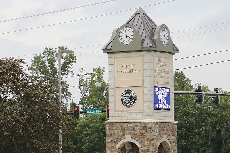 Photo by Tierra Hayes / The Collegedale Clocktower sits outside the Collegedale Library, police station, city hall, Imagination Station and The Commons. Collegedale was ranked the third safest city in Tennessee by safewise.com in 2019.