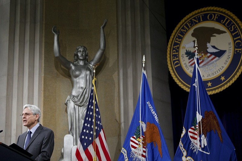 U.S. Attorney General Merrick Garland speaks about voting rights at the Justice Department in Washington, on Friday, June 11, 2021. (Tom Brenner/The New York Times via AP, Pool)


