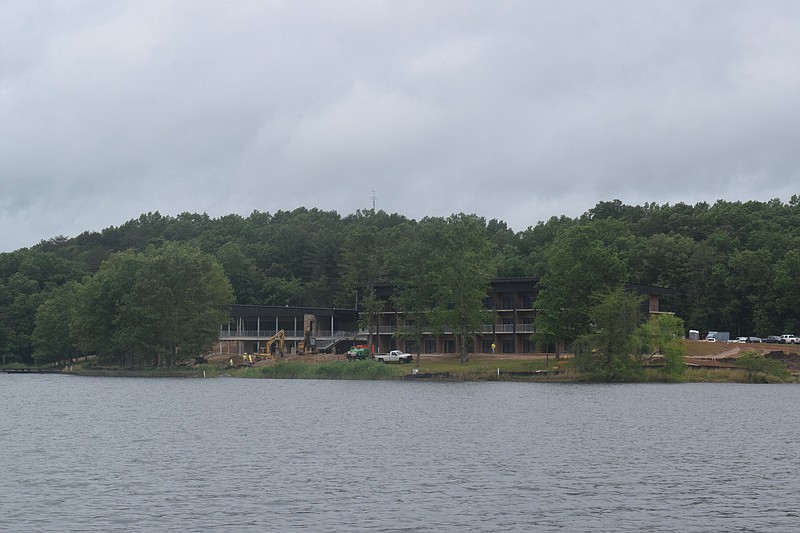 Staff photo by Ben Benton / The new $40.4 million Fall Creek Falls Lodge is taking shape at Fall Creek Falls State Park on the Bledsoe-Van Buren county line Wednesday, June 9, 2021. Demolition of the old Fall Creek Falls Inn took place in January 2018 and state officials say the lodge will be completed by the end of the year.