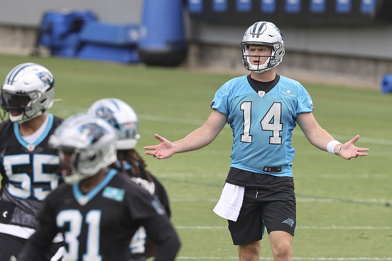 AP photo by Nell Redmond / Carolina Panthers quarterback Sam Darnold (14), who previously said he did not plan to get the COVID-19 vaccine, said Wednesday that he will keep his ultimate decision about the matter to himself and those close to him.