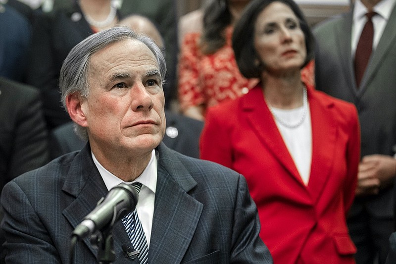 Gov. Greg Abbott speaks during a press conference on details of his plan for Texas to build a border wall and provide $250 million in state funds as a "down payment.", Wednesday, June 16, 2021 in Austin, Texas. (Ricardo B. Brazziell/Austin American-Statesman via AP)