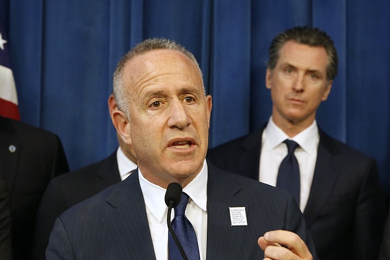 FILE — In this March 20, 2019, file photo, Sacramento Mayor Darrell Steinberg speaks at a news conference held by Gov. Gavin Newsom, right, in Sacramento, Calif. (AP Photo/Rich Pedroncelli, File)


