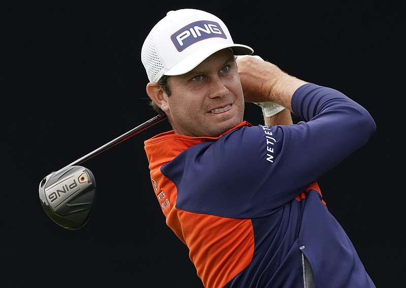 AP photo by Marcio Jose Sanchez / Baylor School graduate Harris English follows through on his tee shot on the seventh hole of the South Course at Torrey Pines during the second round of the U.S. Open on Friday in San Diego. English shot a 1-under 70 and was at par through 36 holes, five shots out of the lead.