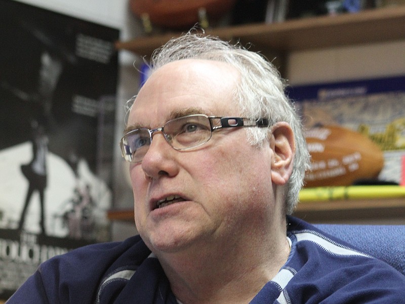 THUMBNAIL ONLY / In this 2013 staff file photo, Mike Royster, UTC's assistant athletic director for facilities and equipment, talks in his office to a Times Free Press reporter in Chattanooga, Tenn. 