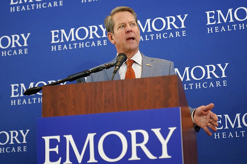 In this Dec. 22, 2020, file photo Georgia Gov. Brian Kemp speaks during a news conference on vaccines for COVID-19 at Emory Health Care in Atlanta. (AP Photo/John Bazemore, File)