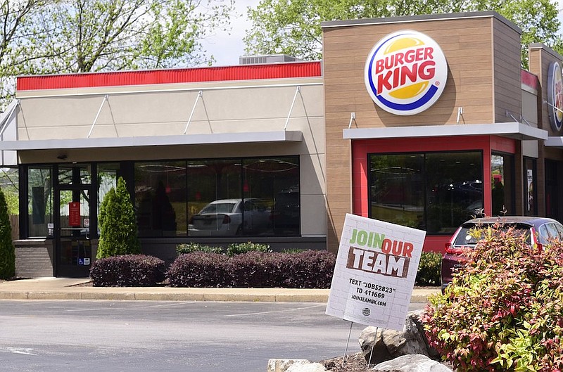 Staff Photo by Robin Rudd / The Burger King in East Brainerd has a help wanted sign out front. Employers, in the Chattanooga area, are having a difficult time attracting workers to entry level jobs.