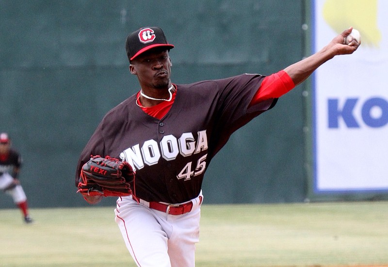 Photo courtesy of Meeks & Norris / Former Chattanooga Lookouts pitcher Reiver Sanmartin was ejected during Tuesday night's Triple-A game between Louisville and Indianapolis for using sticky stuff on the ball.