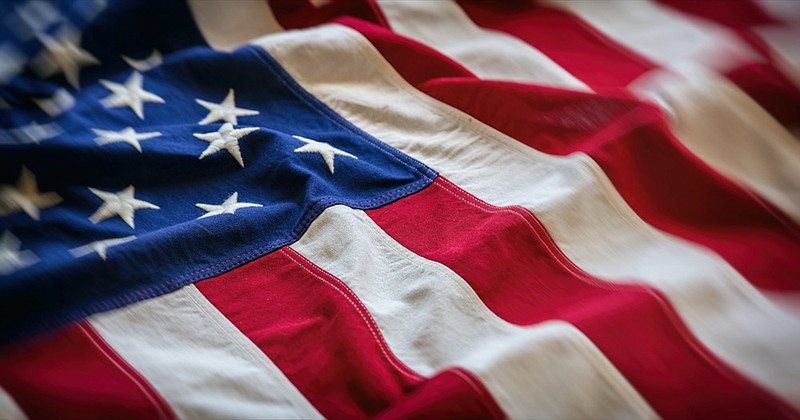 USA flag detail, closeup view. American flag background texture. Memorial day and 4th of July, Independence day concept flag tile america tile / Getty Images
