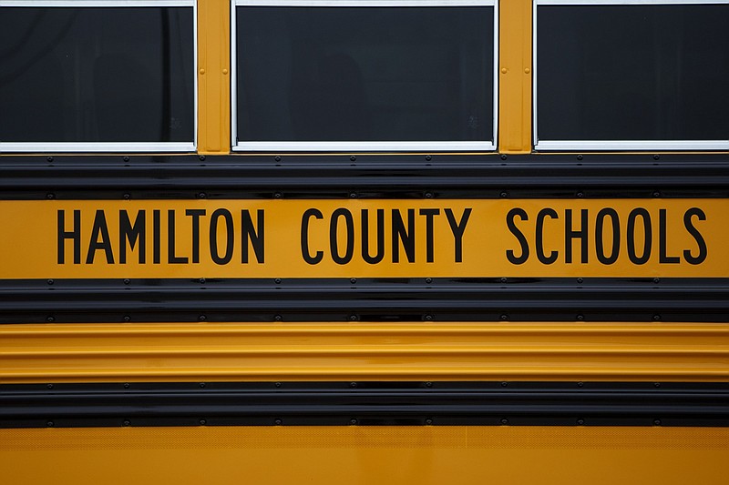 Staff photo by C.B. Schmelter /
"Hamilton County Schools" is seen on a new school bus at the Hamilton County Department of Education on Wednesday, July 3, 2019 in Chattanooga, Tenn.